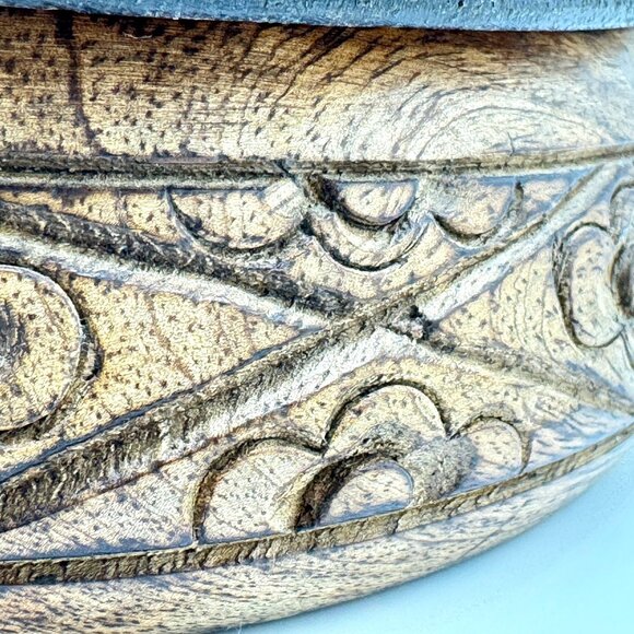 India Wooden Box With Lid & Floral Design Vintage Hand-Carved - Picture 10 of 10